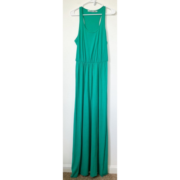 Michael Stars Racerback Maxi Dress Elastic Waist Teal Green Womens OS Vacation - Picture 1 of 10